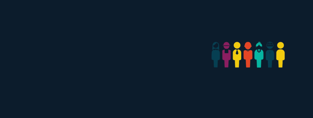 navy background with colorful people icons